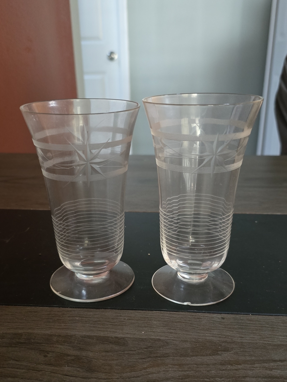 Clear Etched Glass Pedestal Tumblers - Set of 2